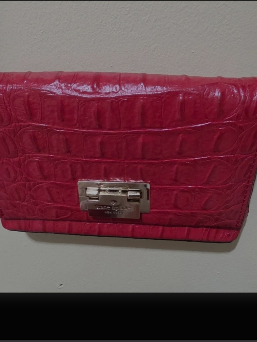 Kate Spade Red Embossed Crossbody Bag with Gold Lock - Picture 10 of 13